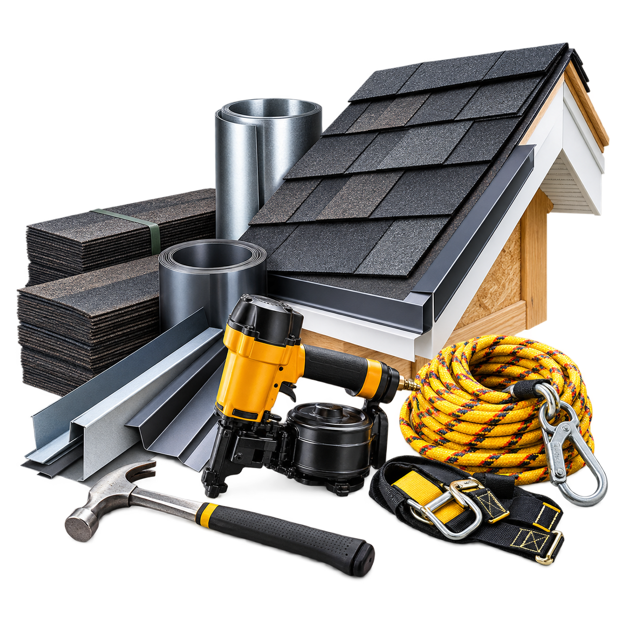 Roofing materials, installation equipment, and marketing performance graphics